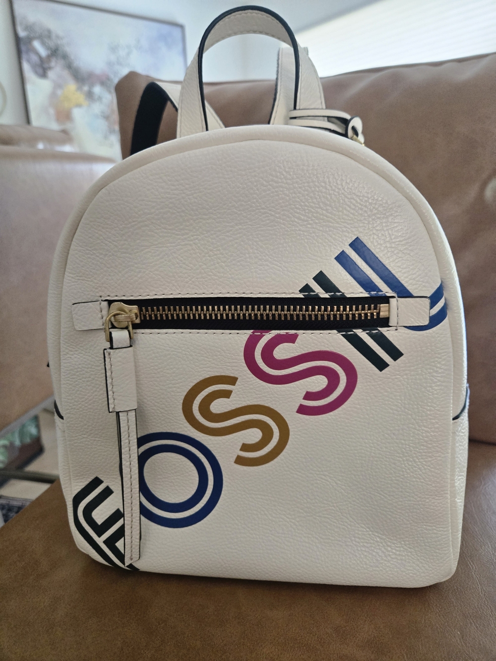 Fossil Megan White Leather Graphic Mini Backpack NWT Y2K Inspired